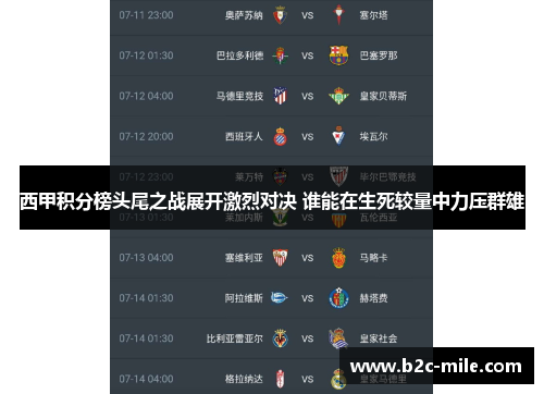 西甲积分榜头尾之战展开激烈对决 谁能在生死较量中力压群雄
